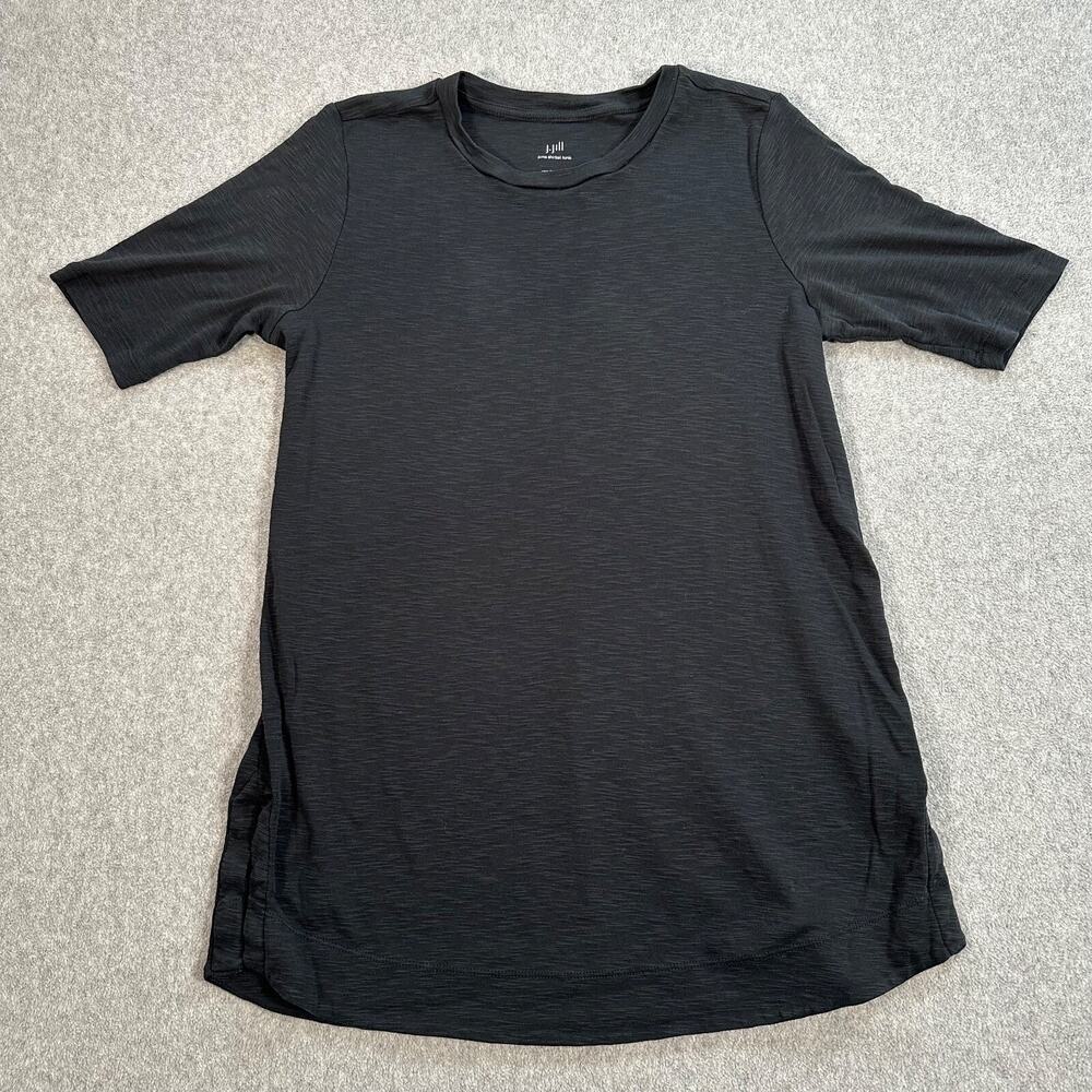 J. Jill Pima Shirttail Tunic Top Women Small 100% Pima Cotton Black Short Sleeve